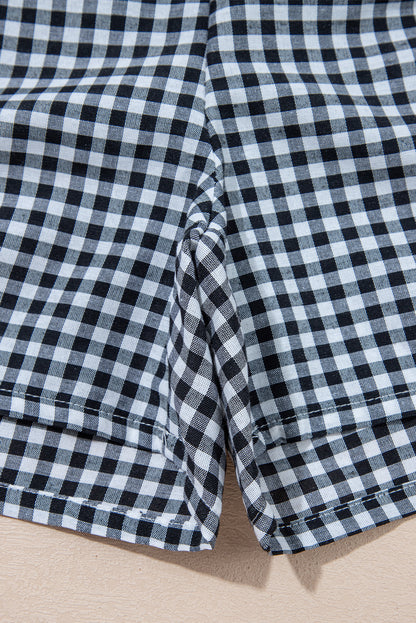 Black Gingham Printed High Waist Shorts