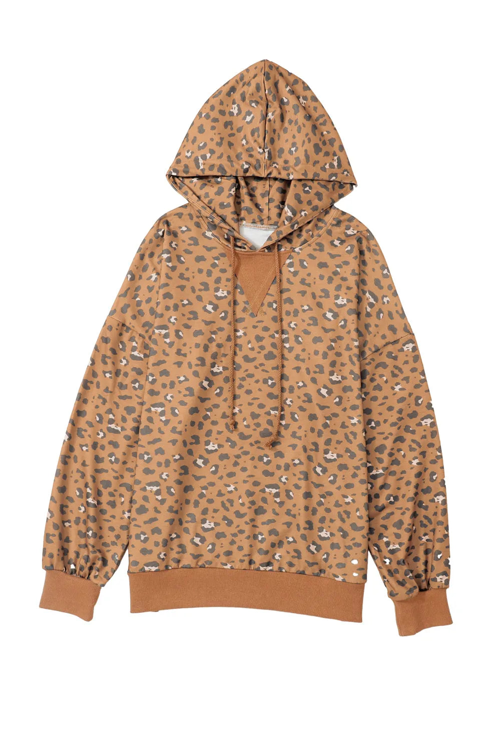 Leopard Long Sleeve Drawstring Cropped Hoodie - Chic Meadow Boutique 