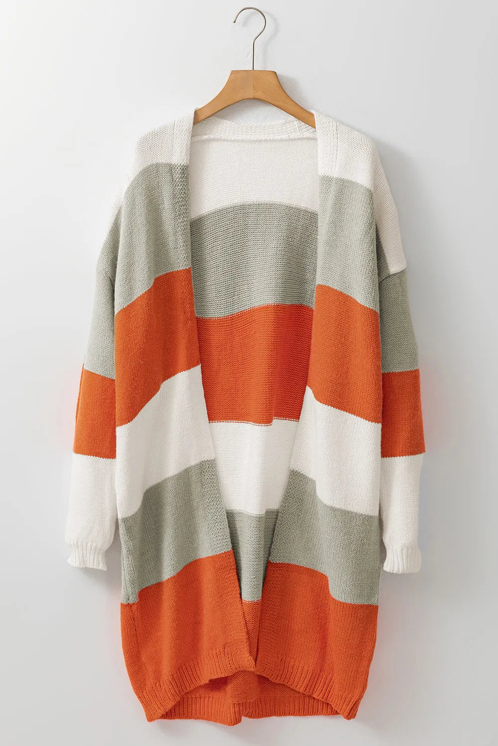 Orange Striped Color Block Drop Shoulder Midi Cardigan - Chic Meadow Boutique 