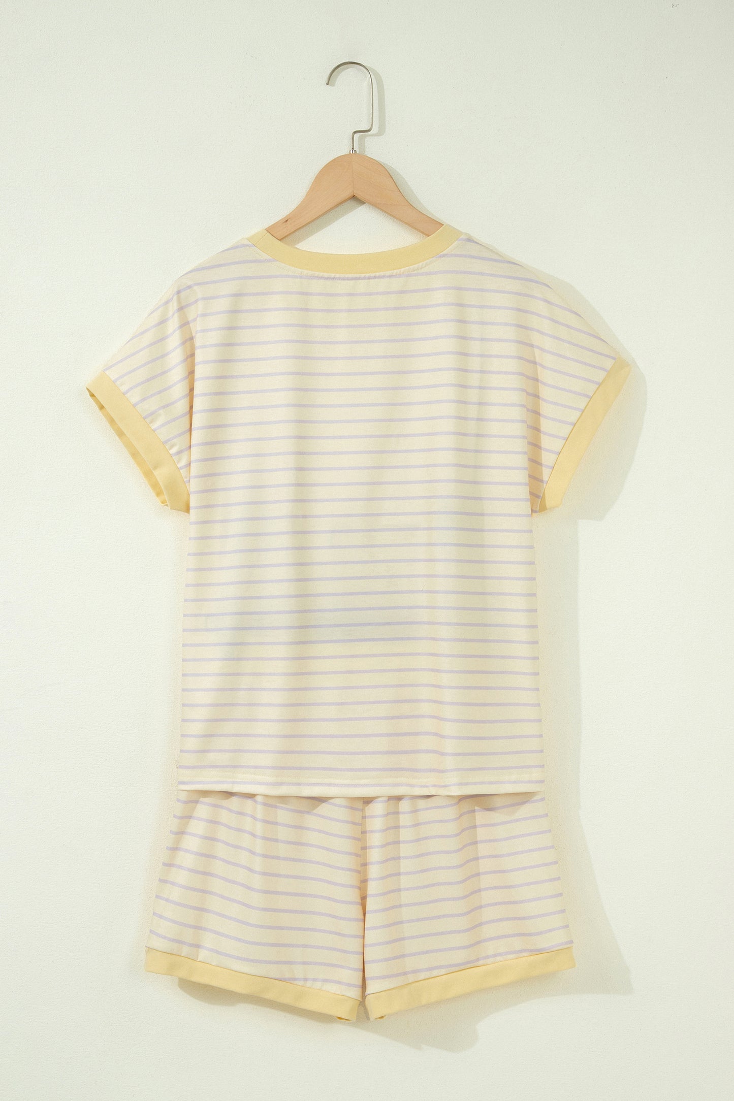 Yellow Stripe Relaxed Tee Drawstring Shorts 2pcs Outfit