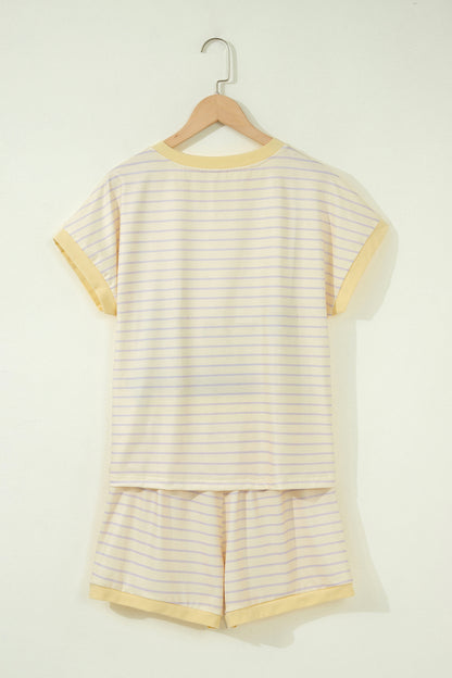 Yellow Stripe Relaxed Tee Drawstring Shorts 2pcs Outfit