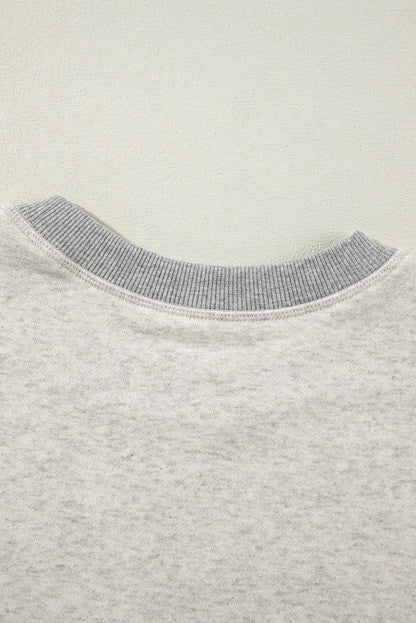 Light Grey Color Block Thumbhole Sleeve Drop Shoulder Sweatshirt - Chic Meadow Boutique 