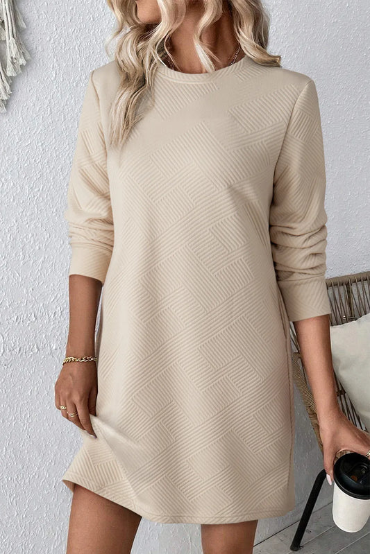 Apricot Solid Color Textured Long Sleeve Shift Dress - Chic Meadow Boutique 