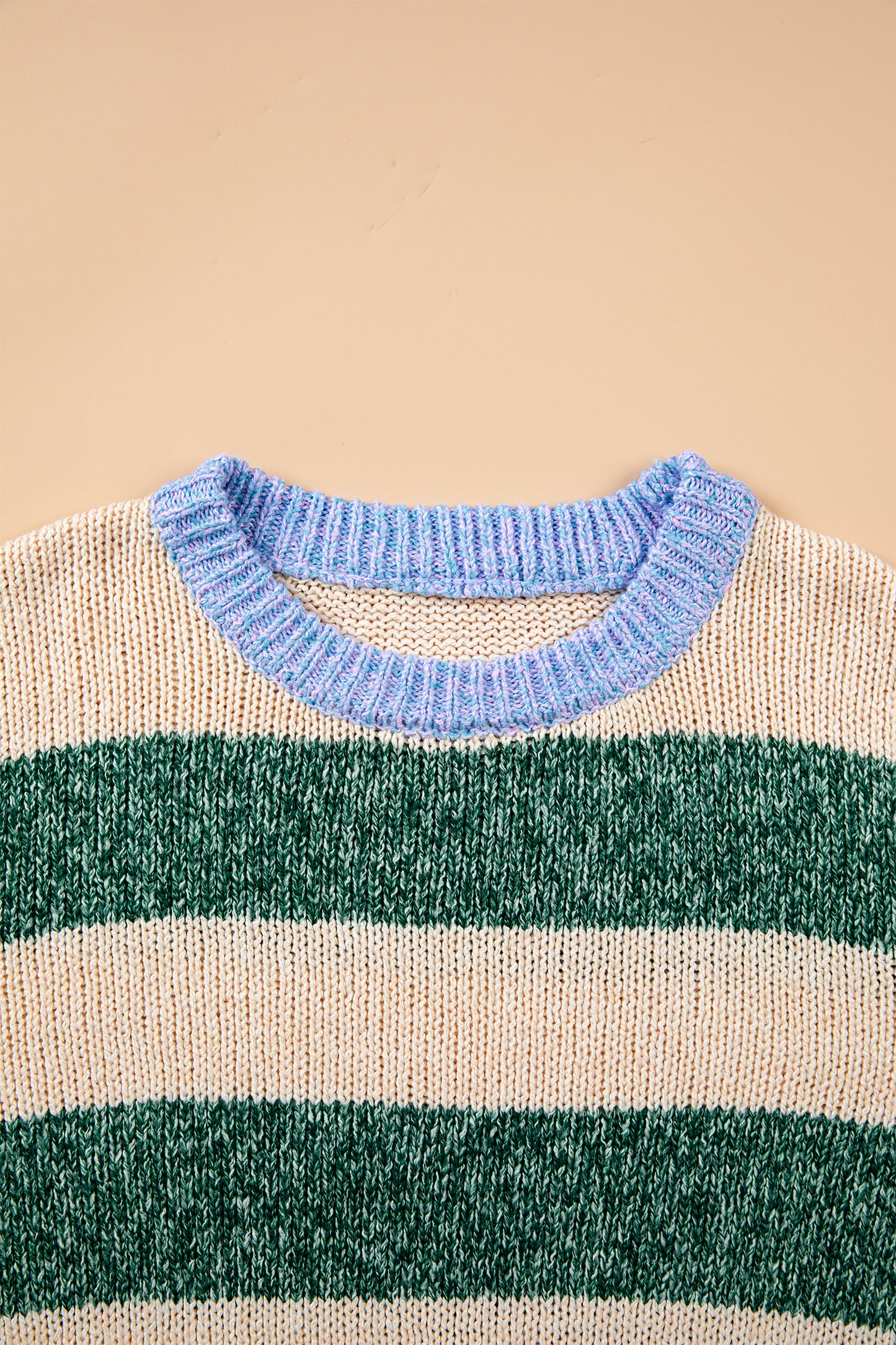 Green Stripe Striped Colorblock Drop Shoulder Pullover Sweater