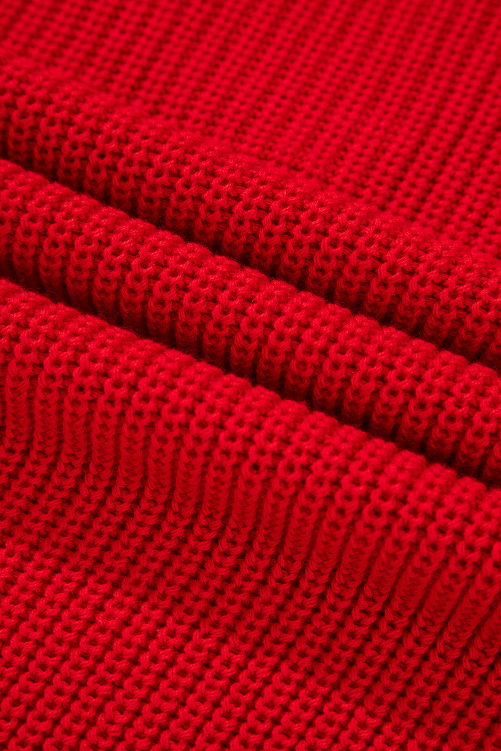 Racing Red Solid Textured Knit V Neck Drop Shoulder Sweater