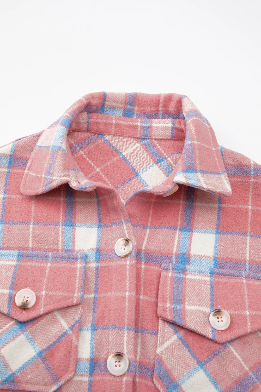 Pink Plaid Flap Pocket Button Up Shacket - Chic Meadow Boutique 