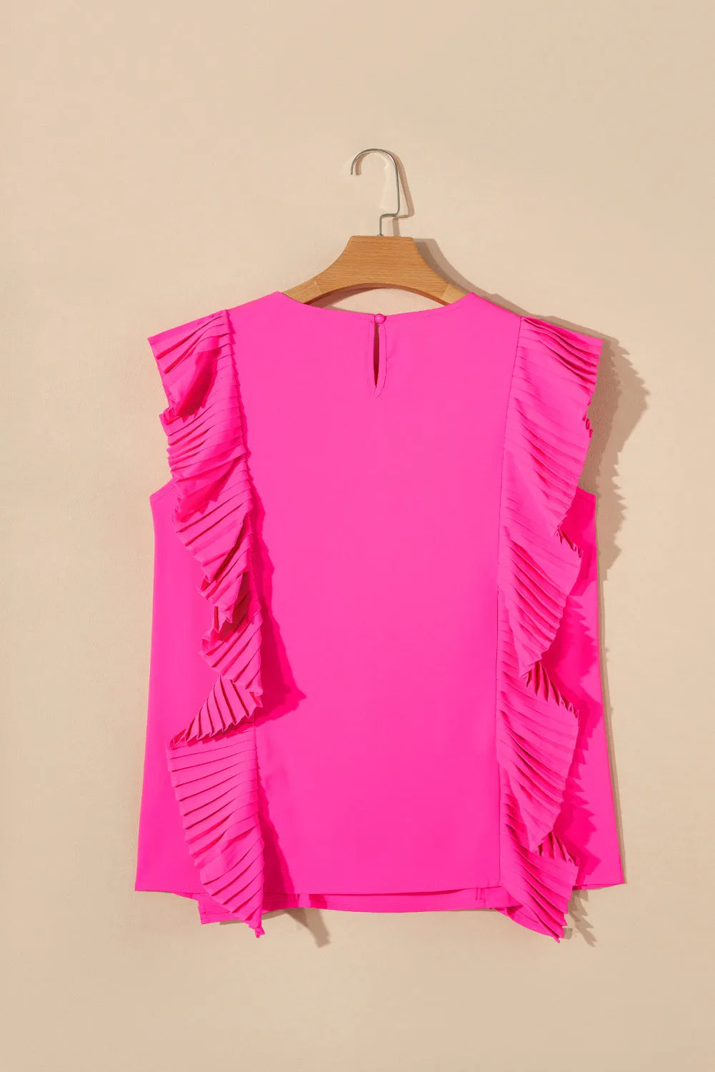 Bright Pink Pleated Ruffle Patchwork Sleeveless Blouse - Chic Meadow Boutique 