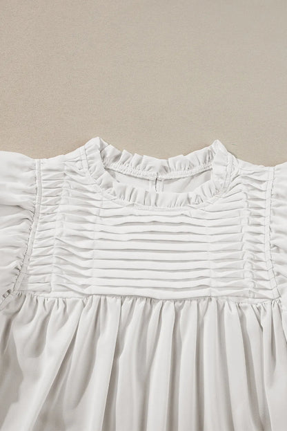 White Smocked Ruffle Sleeve Blouse - Chic Meadow Boutique 