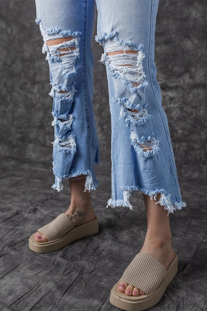 Sky Blue Heavy Destroyed High Waist Jeans - Chic Meadow Boutique 