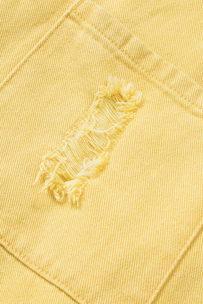 Yellow Distressed Fringe Trim Denim Jacket - Chic Meadow Boutique 