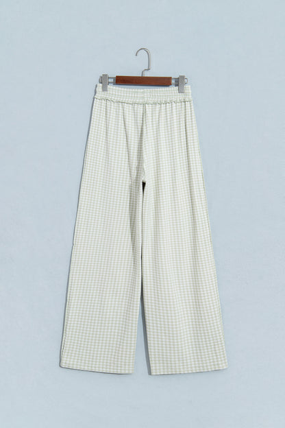 Green Plaid Contrast Trim Drawstring Elastic Waist Shift Pants