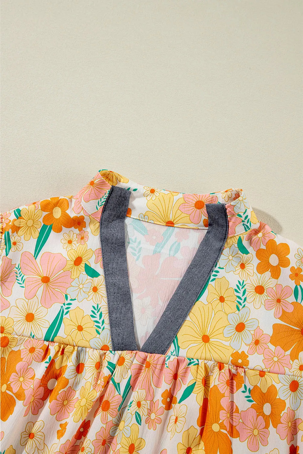 Multicolour Floral Print Bubble Sleeve V Neck Blouse - Chic Meadow Boutique 