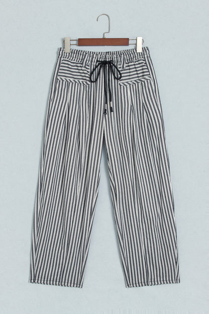 Black Stripe Drawstring Casual Loose Pants