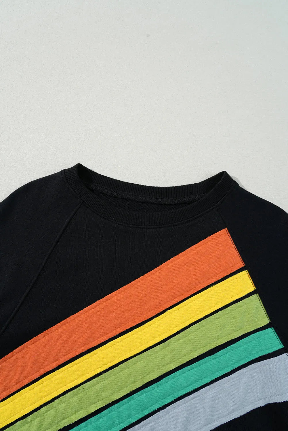 Black Rainbow Colorblock Striped Pullover Sweatshirt - Chic Meadow Boutique 