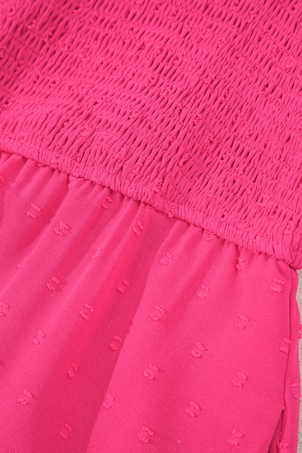 Sachet Pink Swiss Dot Smocked Frilled Neckline Short Sleeve Plus Size Dress