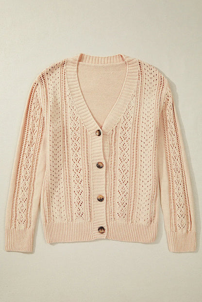 Beige Open Knit Drop Shoulder Sweater Cardigan - Chic Meadow Boutique 