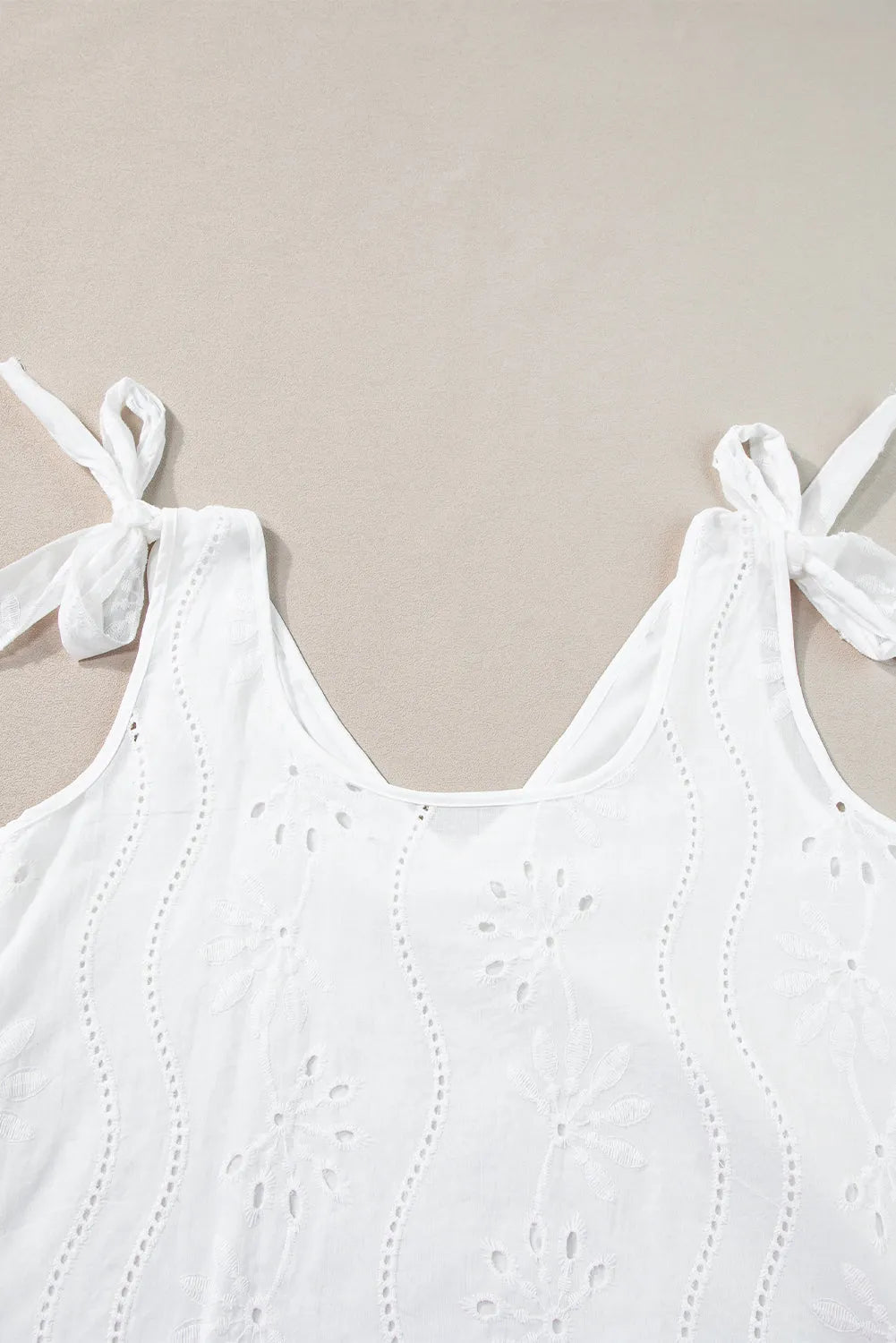 White Embroidery Patterned Knotted Straps V Neck Tank Top - Chic Meadow Boutique 