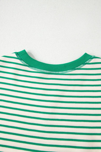 Bright Green Contrast Detail Striped Ruffle Short Sleeve Top