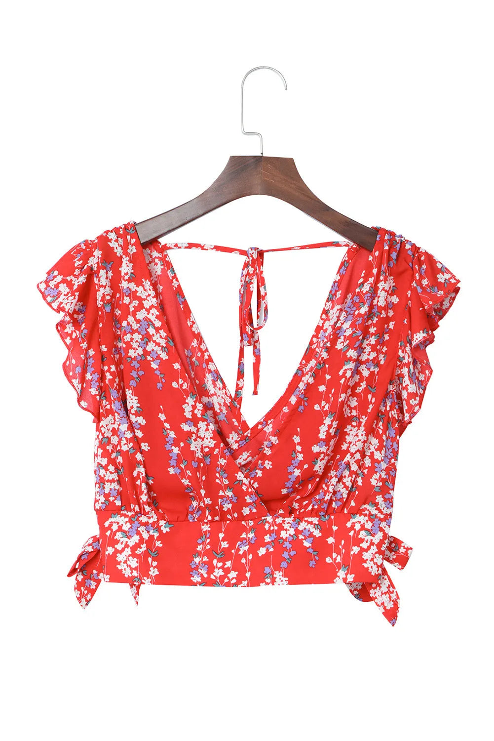 Fiery Red Multicolor Floral Ruffled Crop Top and Maxi Skirt Set - Chic Meadow Boutique 