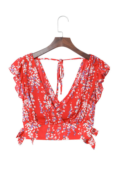 Fiery Red Multicolor Floral Ruffled Crop Top and Maxi Skirt Set - Chic Meadow Boutique 