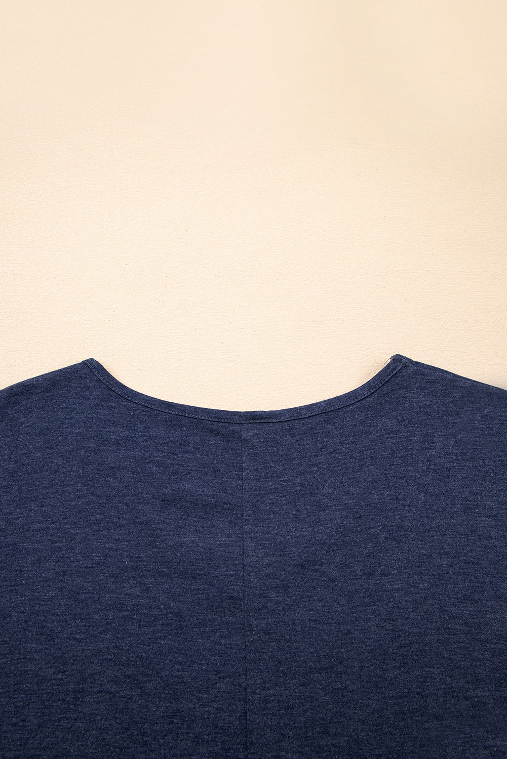 Sail Blue Solid Colour V-Neck Double Layer Sleeve Loose T-Shirt