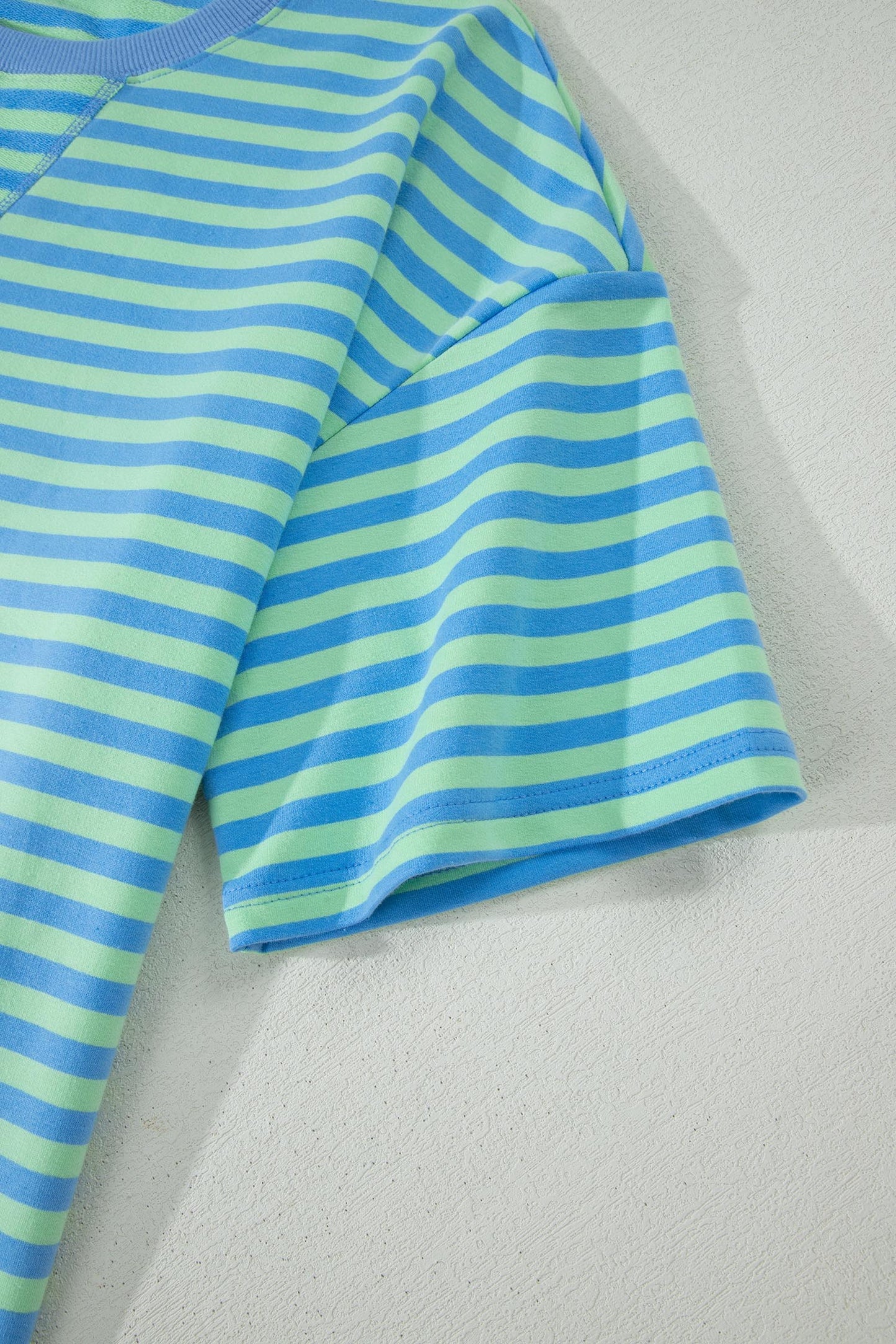 Green Stripe Striped Ribbed Cotton Two-Piece Pant Set with Chest Patch Detail