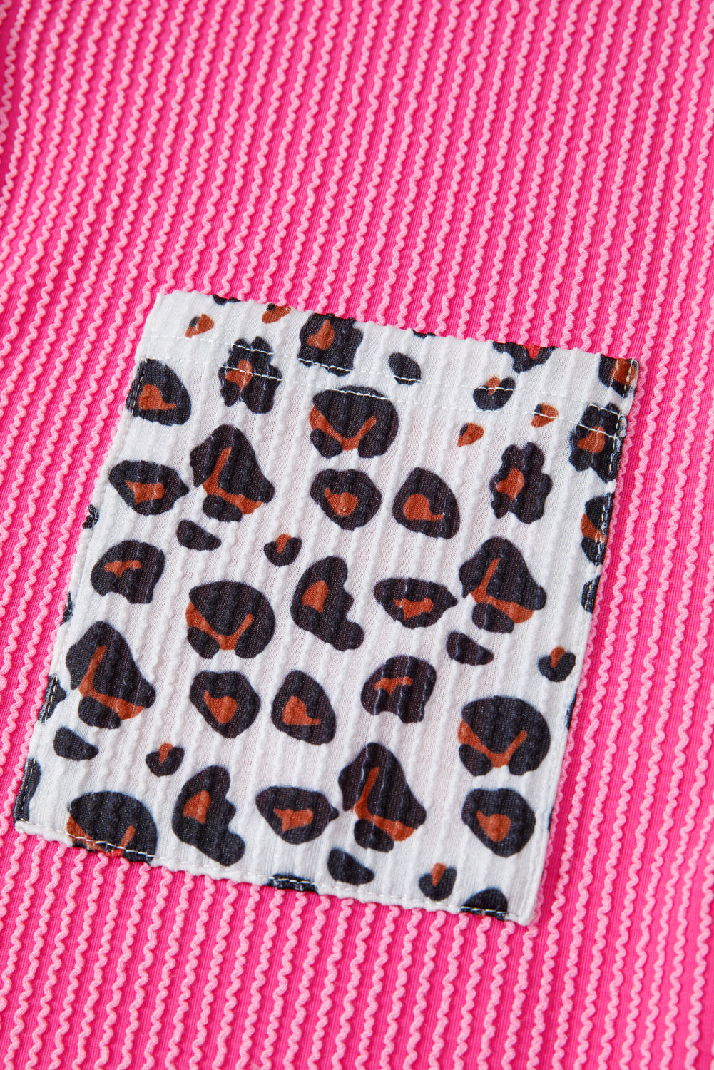 Rose Red Leopard Patched Twisted Ribbed Western Casual Shacket