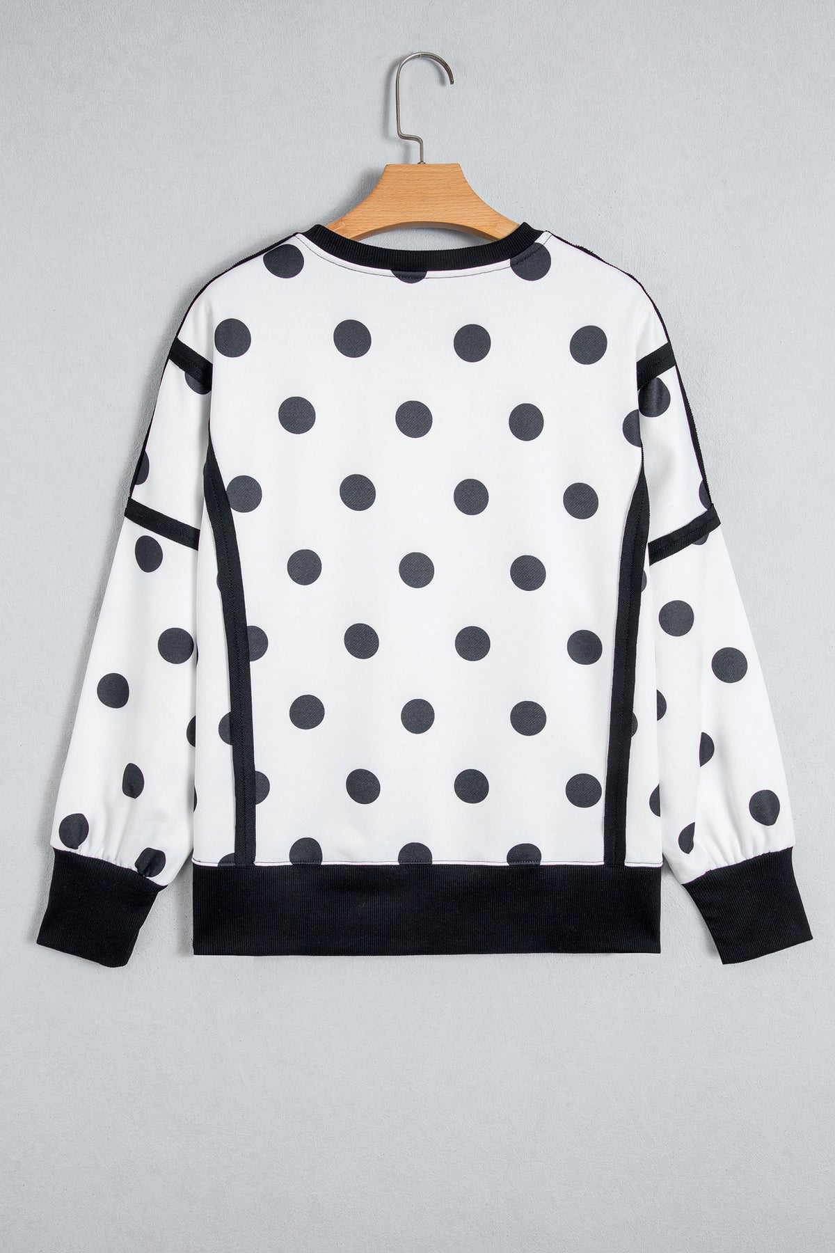 White Polka Dot Contrast Patchwork Round Neck Baggy Sweatshirt