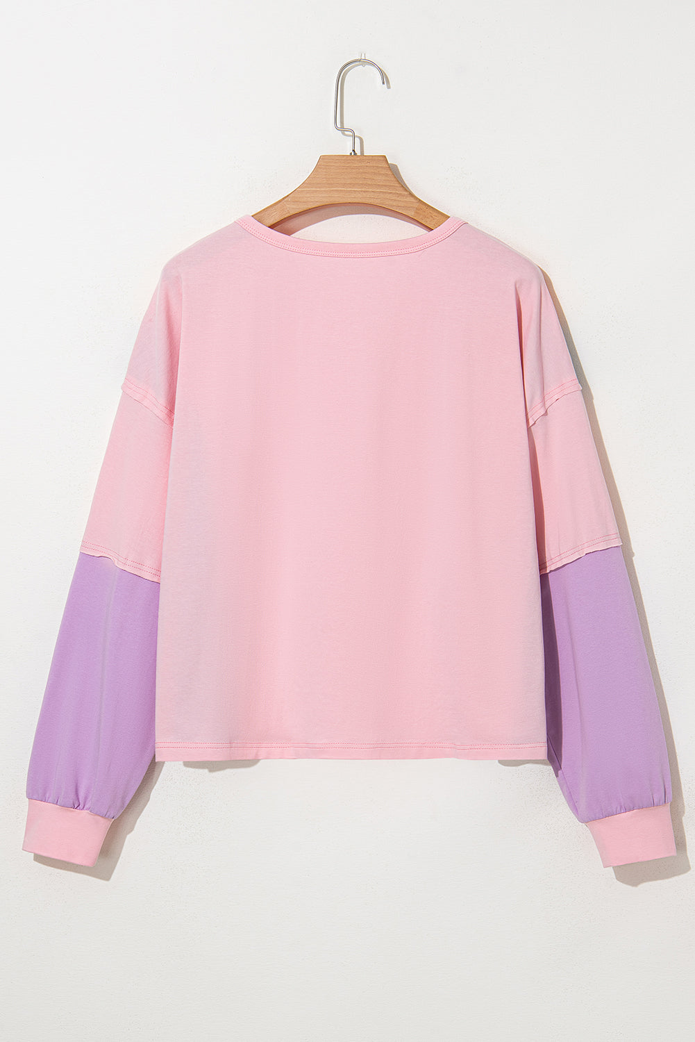 Pink Colorblock Long Sleeve Buttons Henley Top