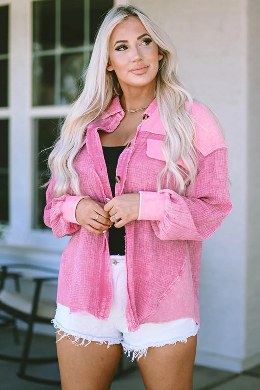 Rose Mineral Washed Cotton Shacket - Chic Meadow Boutique 