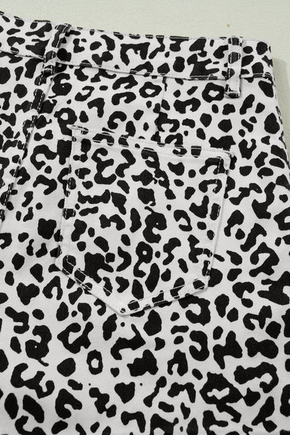 Brown Leopard Print Button Overlap Denim Shorts