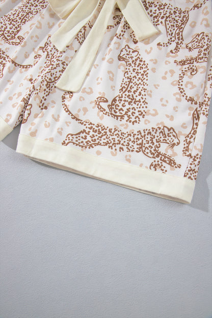 Yellow Leopard Print Colorblock Pocket Placket Long Sleeve Lounge Set