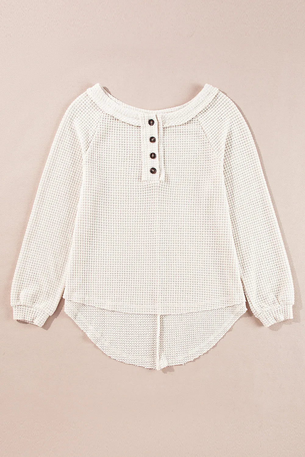 Oatmeal Waffle Knit Buttoned Front Raglan Sleeve Loose Blouse - Chic Meadow Boutique 