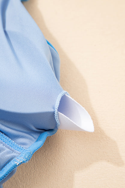 Beau Blue Ric Rac Trim Contrasted Patchwork Cutout One Piece Swimsuit