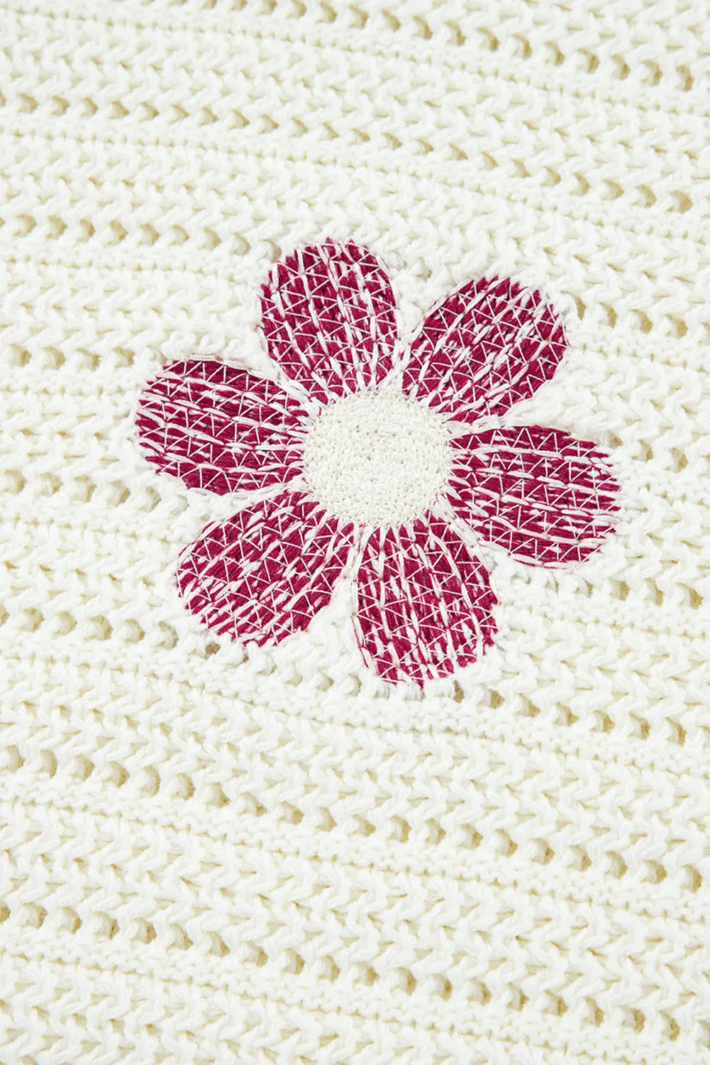 White Daisy Flower Pointelle Knit Sweater - Chic Meadow Boutique 