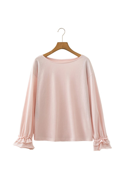 Gossamer Pink Long Sleeve Ruffle Cuff Casual Elegant Top