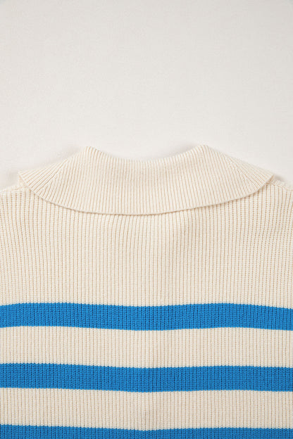 Light Blue Ribbed Half Zip Collared Sweater Vest