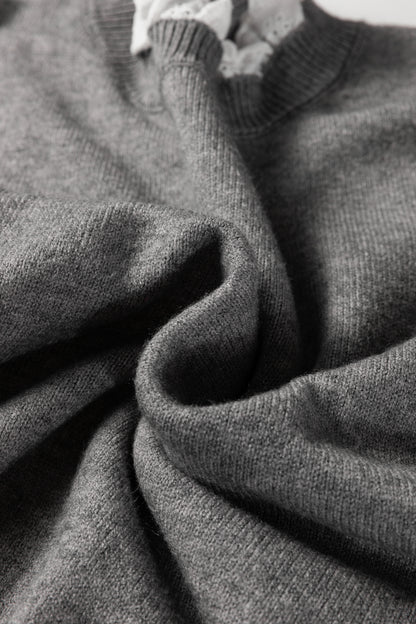 Sleet Lace Trim Patchwork Buttoned Cuffs Loose Sweater