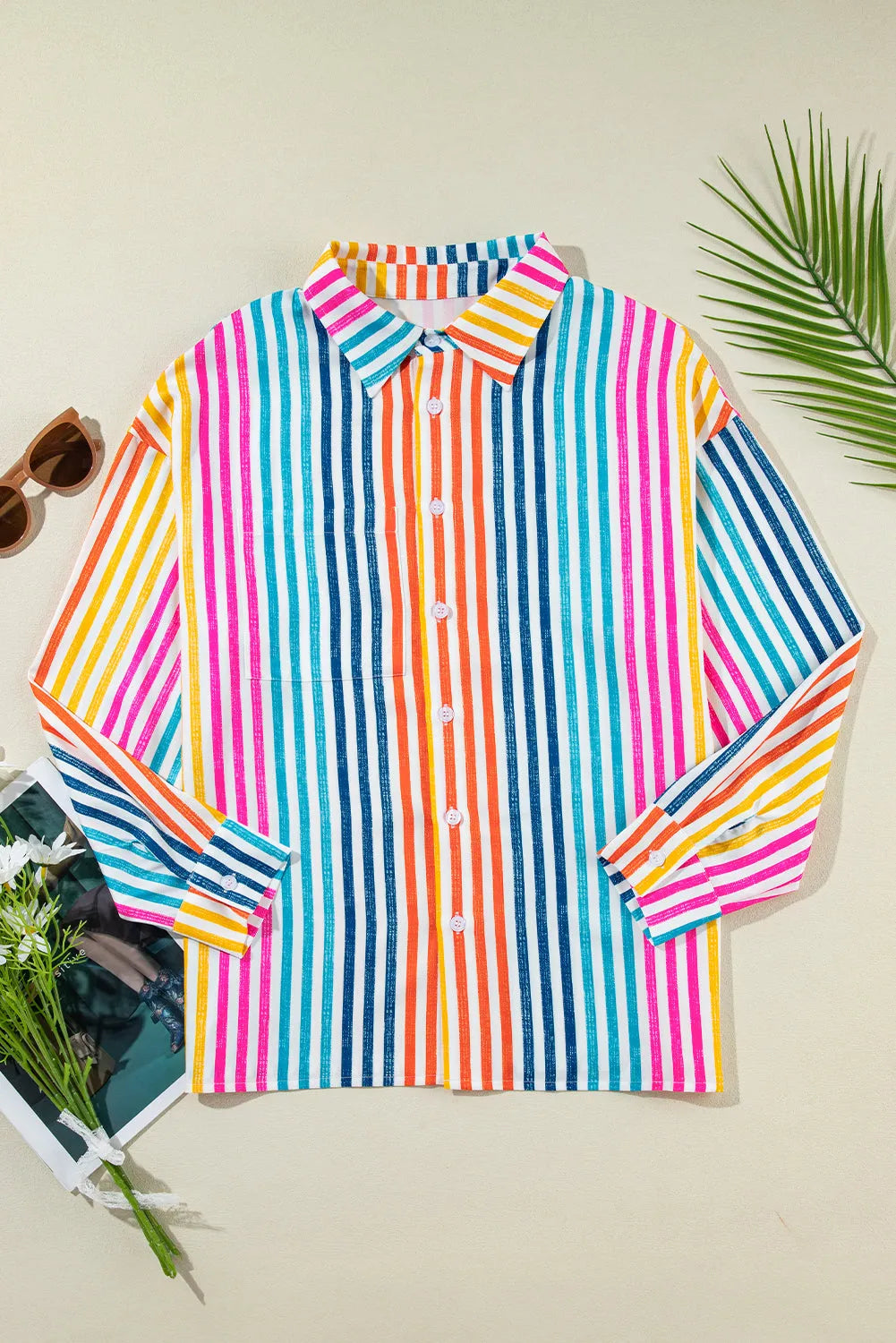 Orange Stripe Multicolor Drop Shoulder Loose Shirt - Chic Meadow Boutique 