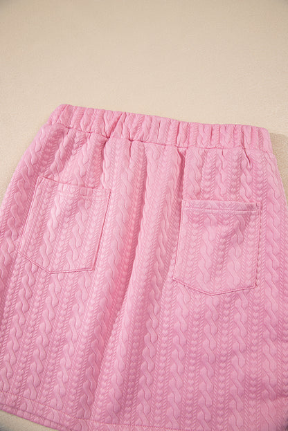 Pink Contrast Trim Textured Crewneck Tee and Pocketed Skirt Set