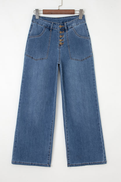 Ashleigh Blue Multi Buttons High Waist Wide Leg Jeans With Pockets