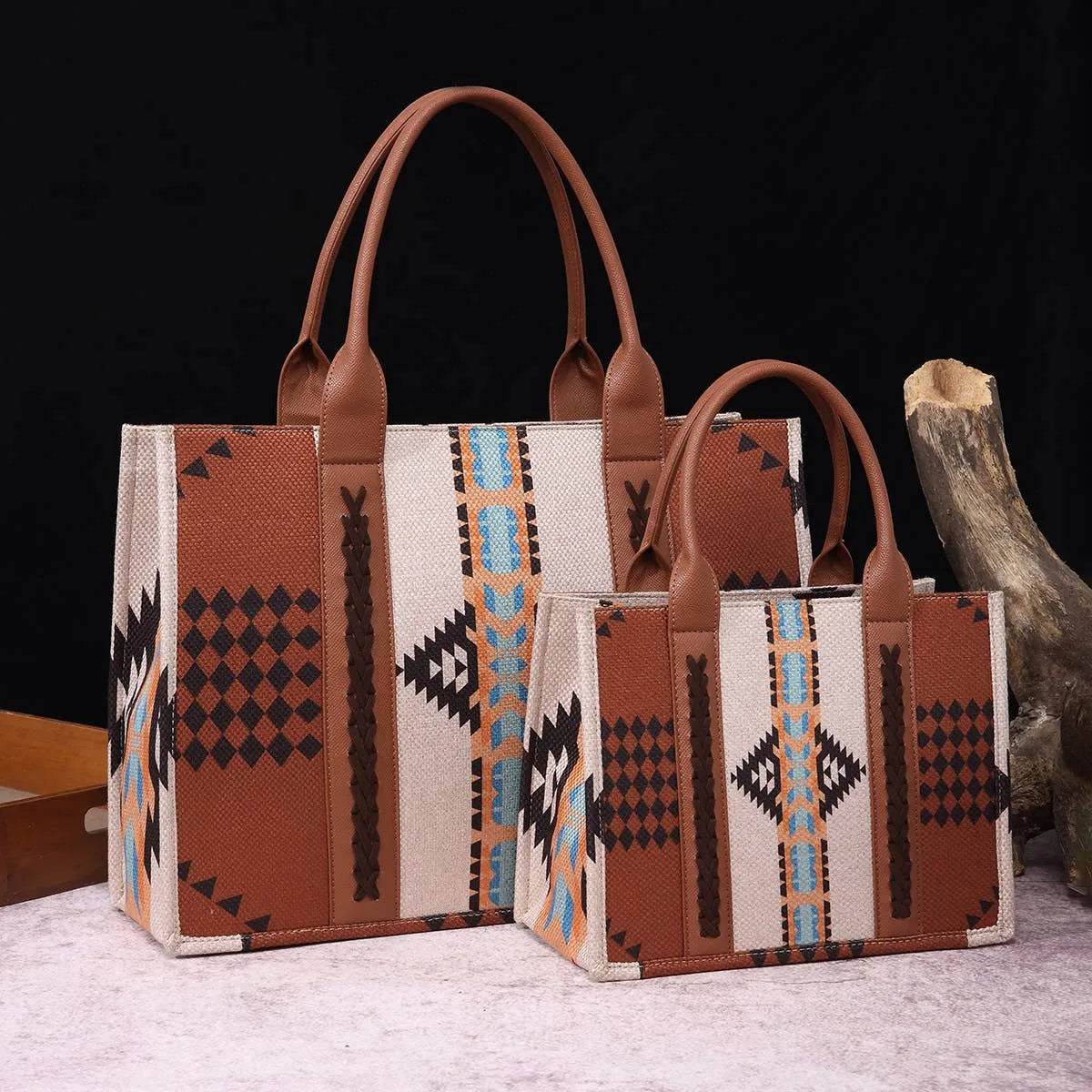 Women's Crossbody Bag Bohemian Retro Western Printed Handbag - Beige and Brown - Chic Meadow Boutique 