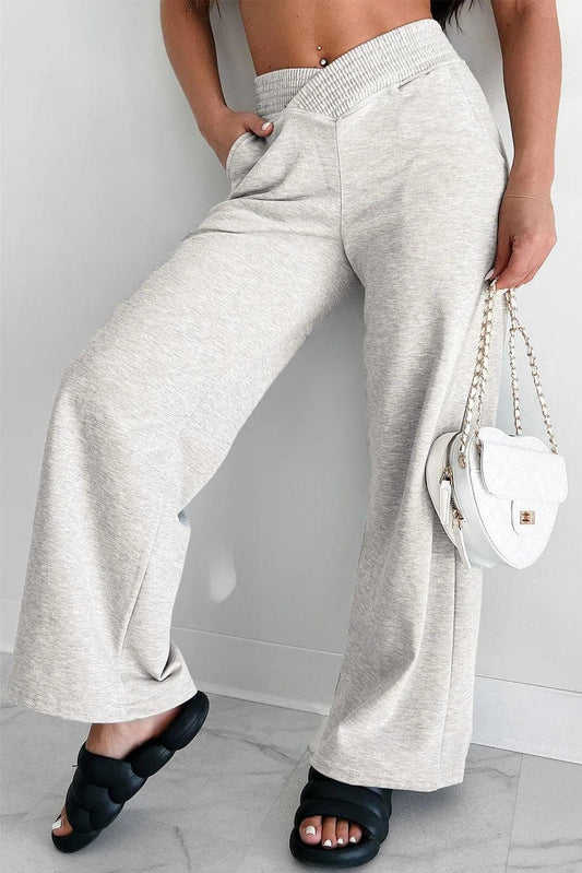 Bottoms/Pants & Culotte Light Grey / S / 80%Polyester+20%Cotton Light Grey Cross-Waist Wide Leg Lounge Pants