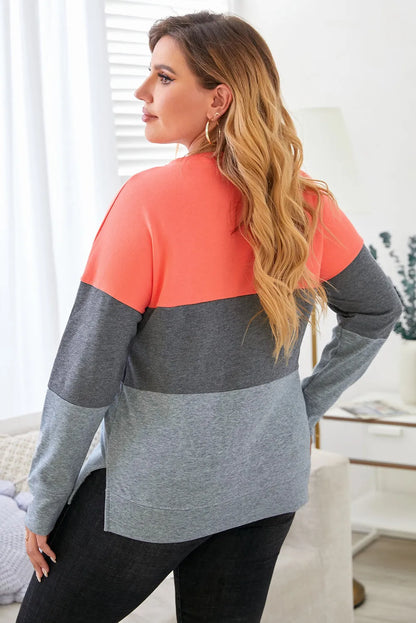 Gray Crew Neck Colorblock Plus Size Sweatshirt - Chic Meadow Boutique 