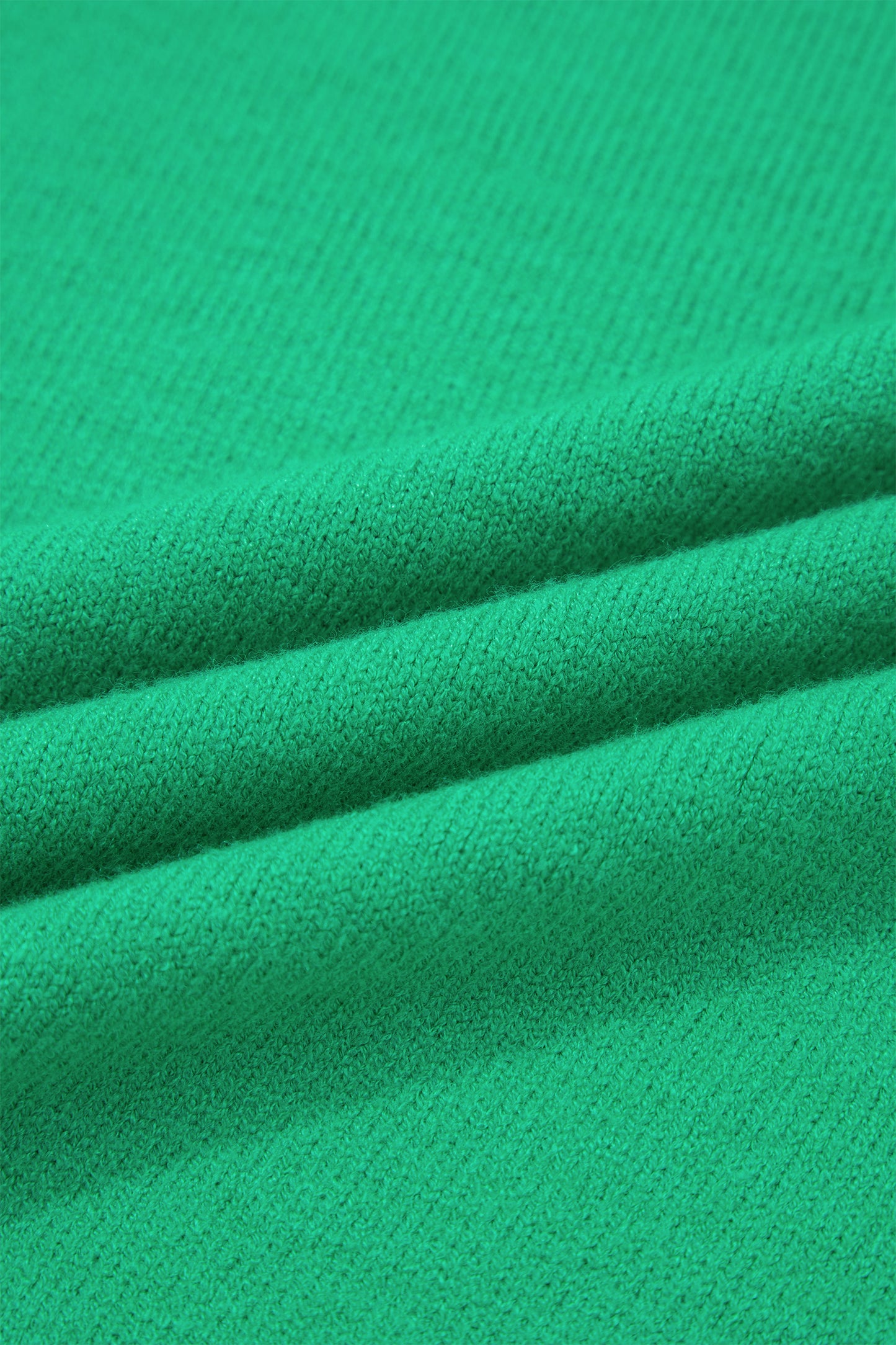 Bright Green Solid Color Ribbed Trim Round Neck Ruffle Short Sleeve Sweater