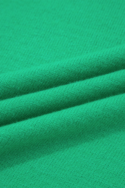 Bright Green Solid Color Ribbed Trim Round Neck Ruffle Short Sleeve Sweater