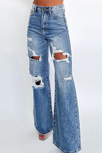 Bottoms/Jeans Ashleigh Blue Acid Wash Distressed Wide Leg High Waist Jeans