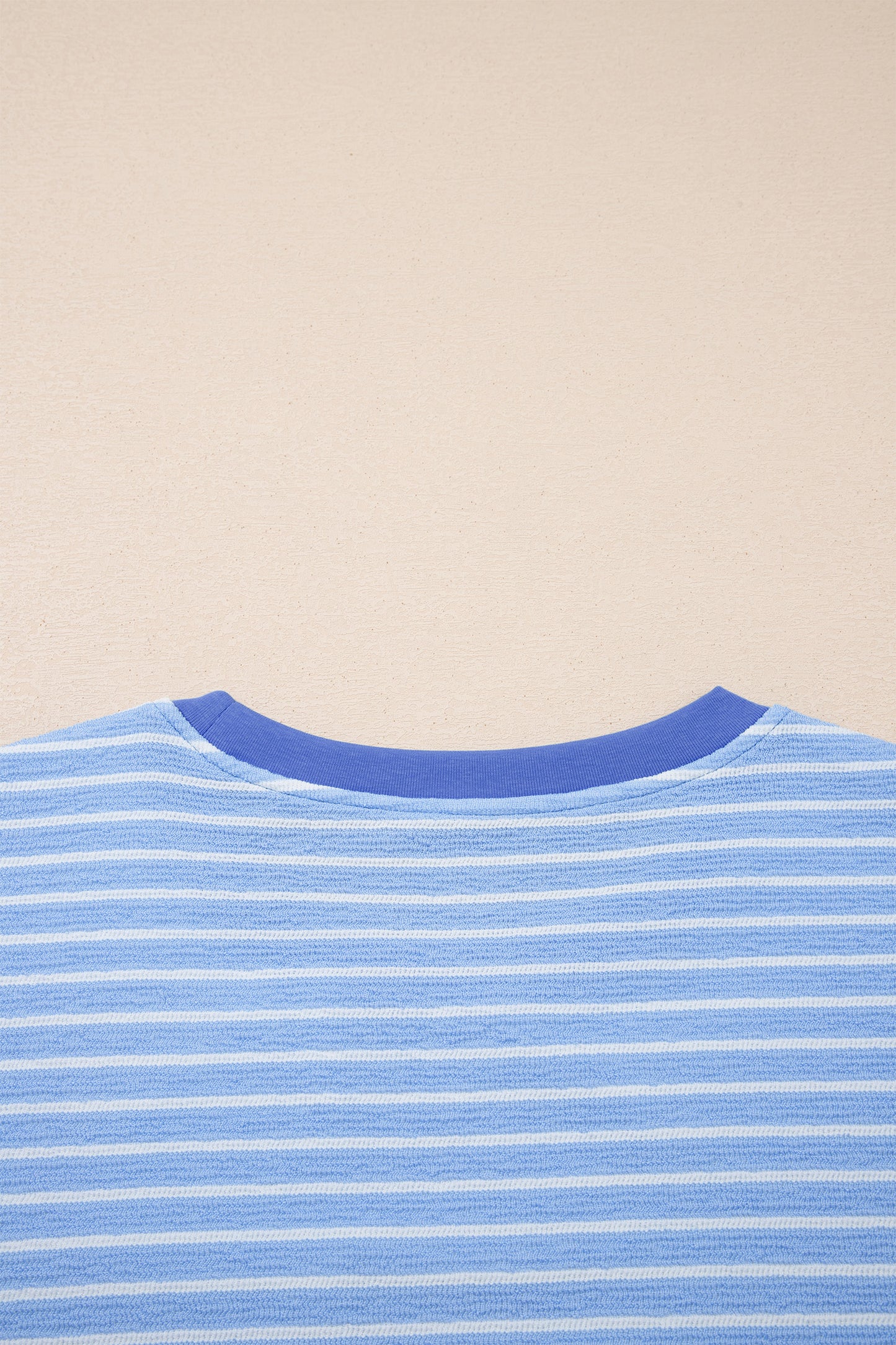 Sky Blue Stripe Crew Neck Tee Drawstring Waist Cropped Pants Set