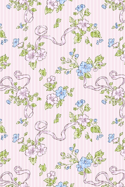 Pink Floral Striped Print Contrast Trim Tie Split Neck Mini Dress