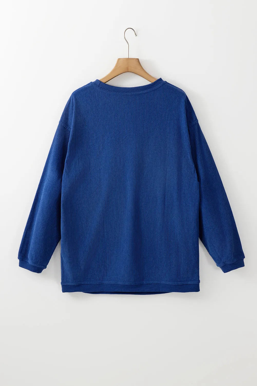 Dark Blue Ribbed Corduroy Oversized Sweatshirt - Chic Meadow Boutique 